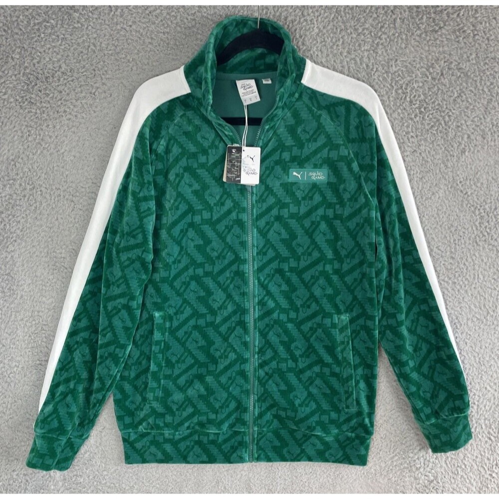 Puma x Squid Game T7 Iconic Track Jacket Mens Large Green Mint Tea 627428-86 NWT